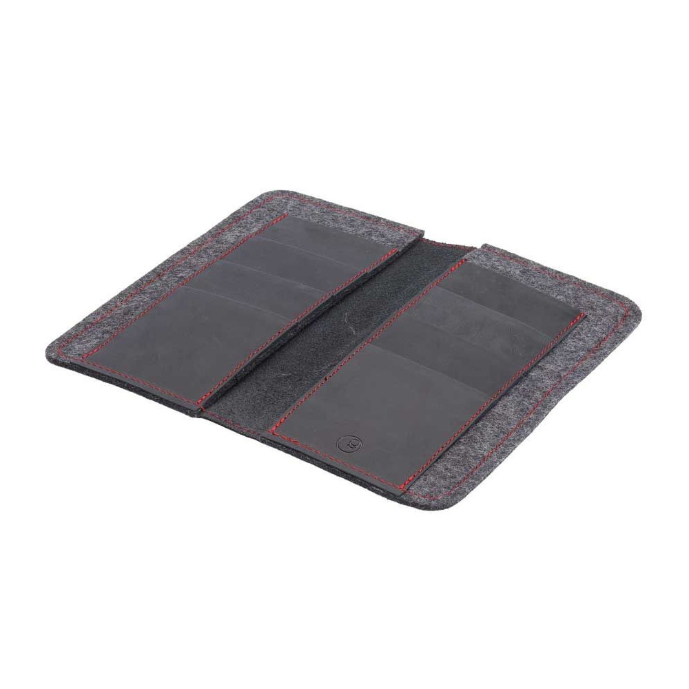 LIMITED EDITION - iPhone Wallet mit roten Nähten - Brieftasche as vegetabil gegerbtem Leder und mulesingfreiem Filz