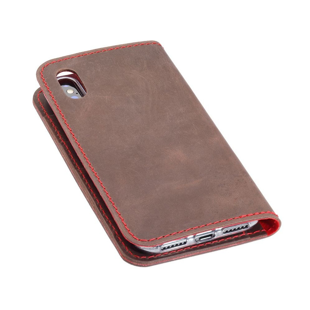 iPhone XR leather folio in brown, black, grey and camel leather