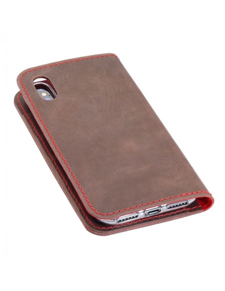 iPhone XR leather folio in brown, black, grey and camel leather