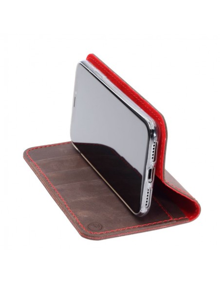 iPhone XR leather folio in brown, black, grey and camel leather