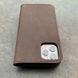 iPhone 12 Pro Max Leather Folio Case in dark brown, black, grey and camel