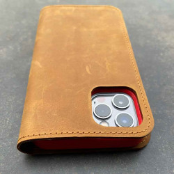iPhone 12 Pro Max Leder Case Leder – Cover und Portemonnaie in dunkelbraun, camel, schwarz und grau