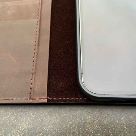 iPhone 12 Pro Leder Folio Case – Cover und Portemonnaie in dunkelbraun, camel, schwarz und grau