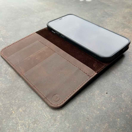 iPhone 12 Pro Leder Folio Case – Cover und Portemonnaie in dunkelbraun, camel, schwarz und grau