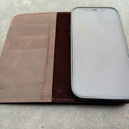 iPhone 12 Pro Leather Folio in dark brown, black, grey and camel