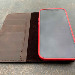 iPhone 12 Pro Leder Folio Case – Cover und Portemonnaie in dunkelbraun, camel, schwarz und grau 2