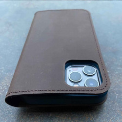 iPhone 12 Folio Case Leder – Case und Portemonnaie in dunkelbraun, camel, schwarz und grau