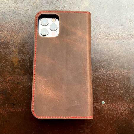 iPhone 12 Folio Case Leder  – Case und Portemonnaie in dunkelbraun, camel, schwarz und grau