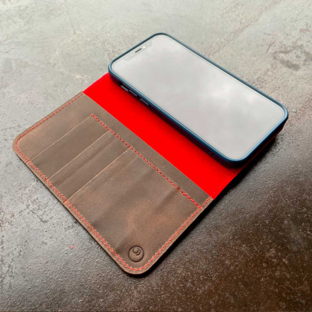iPhone 12 Folio Case Leder  – Case und Portemonnaie in dunkelbraun, camel, schwarz und grau