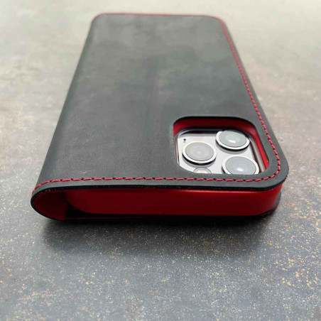 iPhone 12 mini folio case leather - RED
