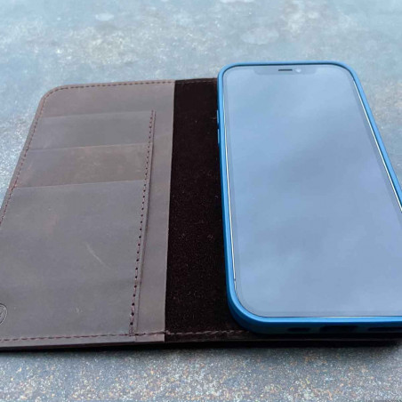 iPhone 12 Mini Brieftaschen Case Leder – Case und Portemonnaie in dunkelbraun, camel, schwarz und grau