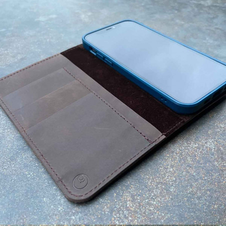 iPhone Leder Case für iPhone 12 mini / 12 / 12 Pro / 12 Pro Max  – Case und Portemonnaie in dunkelbraun, camel, schwarz und grau