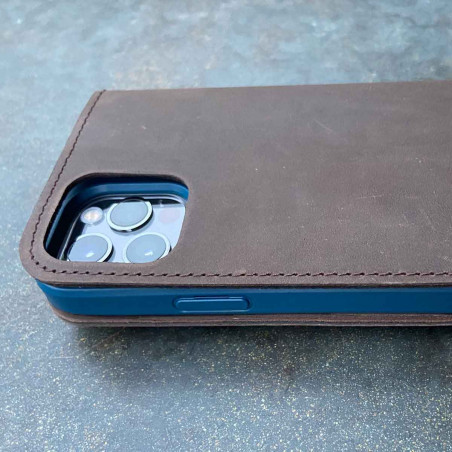 iPhone Leder Case für iPhone 12 mini / 12 / 12 Pro / 12 Pro Max  – Case und Portemonnaie in dunkelbraun, camel, schwarz und grau