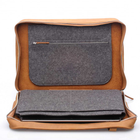 ZIP BAG - Ledertasche mit Filz-Innentaschen für 13" Laptop - made in Germany in schwarz, dunkelbraun und camel