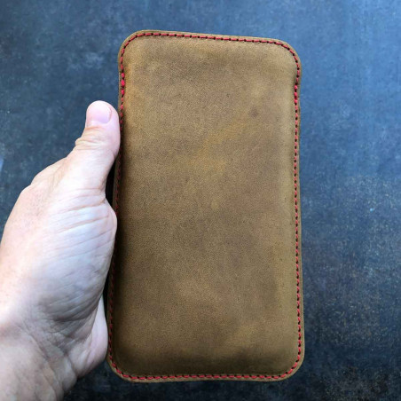 g.4 iPhone  12 Mini leather sleeve from leather in camel, dark brown, grey and black