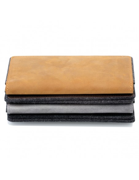 g.5 iPhone 13 Mini Brieftaschen-Etui Leder in dunkel braun, hellbraun, schwarz und grau