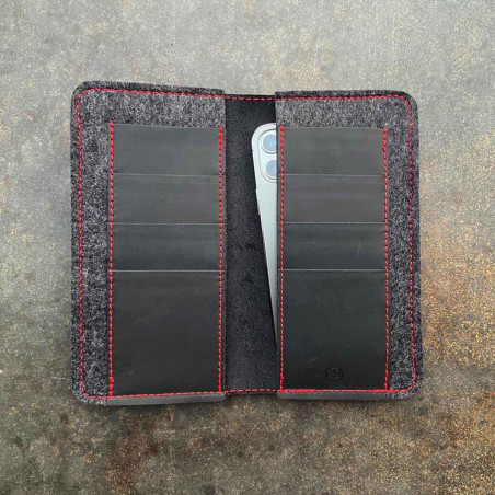 g.5 iPhone13 Pro Max folio leather in black, grey, camel and dark brown leather & felt - made in Germany