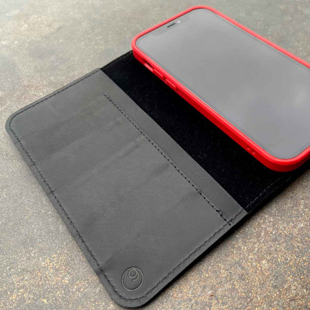 iPhone 13 mini leather case - folio & wallet in dark brown, black, grey and camel