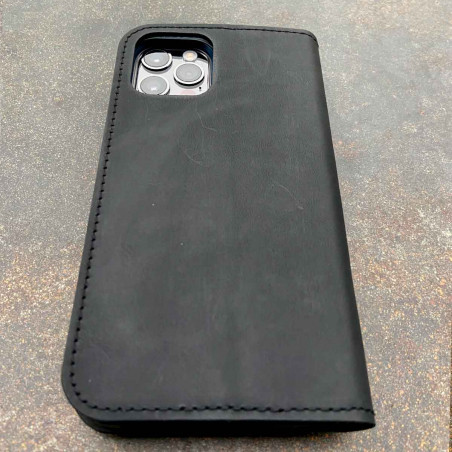 iPhone 13 mini leather case - folio & wallet in dark brown, black, grey and camel