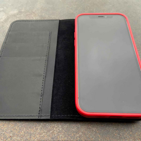 iPhone 13 mini leather case - folio & wallet in dark brown, black, grey and camel