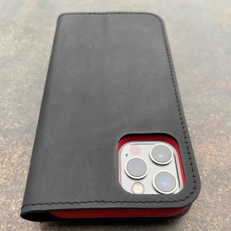 iPhone 13 mini leather case - folio & wallet in dark brown, black, grey and camel