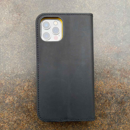 iPhone 13 mini leather case - folio & wallet in dark brown, black, grey and camel