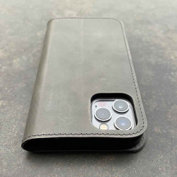 iPhone 13 mini leather case - folio & wallet in dark brown, black, grey and camel