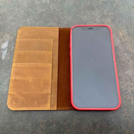 iPhone 13 mini leather case - folio & wallet in dark brown, black, grey and camel