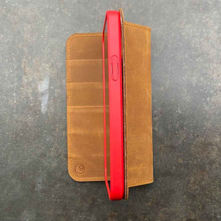 iPhone 13 Ledercase – Case und gleichzeitig Wallet in dunkelbraun, camel, schwarz und grau Echtleder