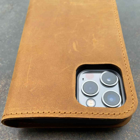 iPhone 13 Case Leather in black, grey, dark brown and camel - wallet & folio in one, handmade in Germany