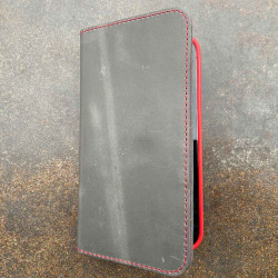 iPhone 13 Pro Folio Leder & Bio Case mit rotem Innenleben - Leder in schwarz, dunkel braun, camel und grau - made in Germany