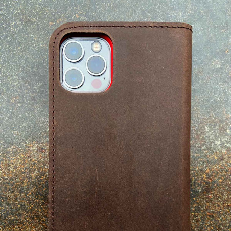 iPhone 13 Pro Leather Case in dark brown, black, grey and camel - Folio wallet made in Germany