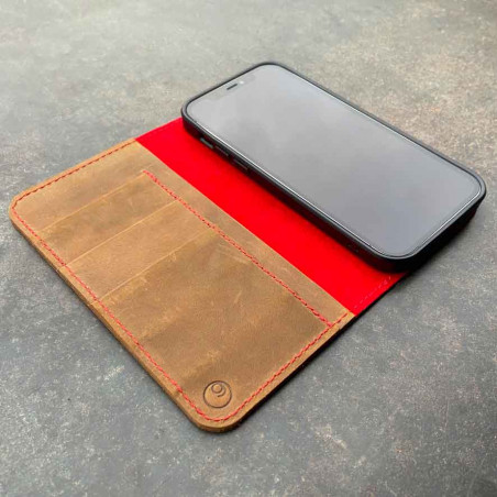 iPhone 13 Pro Max Leather Case  in brown, black, grey and camel leather - Folio wallet made in Germany