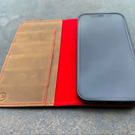 iPhone 12 Pro Max Leder Case Leder – Cover und Portemonnaie in dunkelbraun, camel, schwarz und grau