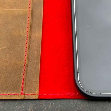 iPhone 12 Pro Max Leder Case Leder – Cover und Portemonnaie in dunkelbraun, camel, schwarz und grau