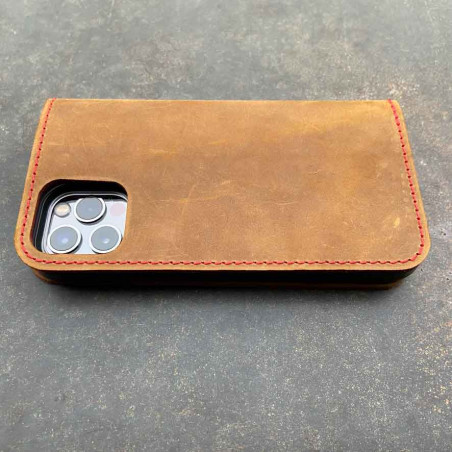 iPhone 13 Pro Max Leather Case  in brown, black, grey and camel leather - Folio wallet made in Germany
