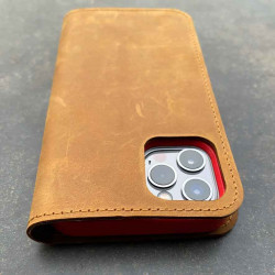 germanmade iPhone 13 Pro Max Leder Case – Folio & Geldbörse in dunkelbraun, camel, schwarz und grau