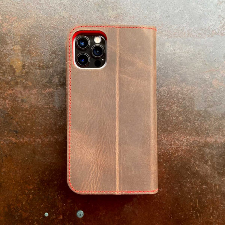 iPhone 13 Case Leder – Case und Geldbörse in dunkelbraun, camel, schwarz und grau - made in Germany