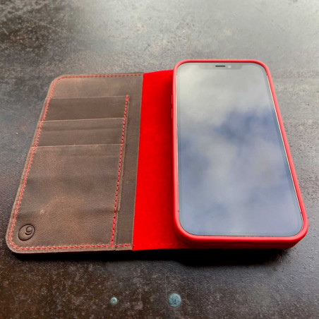 iPhone 13 Case Leder – Case und Geldbörse in dunkelbraun, camel, schwarz und grau - made in Germany