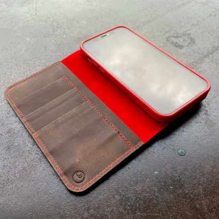 iPhone 13 Case Leder – Case und Geldbörse in dunkelbraun, camel, schwarz und grau - made in Germany
