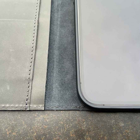iPhone 13 Case Leather in black, grey, dark brown and camel - wallet & folio in one, handmade in Germany