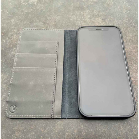iPhone 13 Case Leather in black, grey, dark brown and camel - wallet & folio in one, handmade in Germany