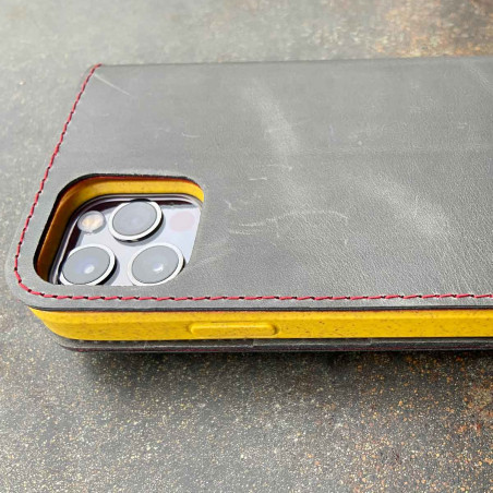 iPhone 14 Pro Leather Case & Bio Case - lining in red, leather color in black, dark brown, camel & grey - made in Germany