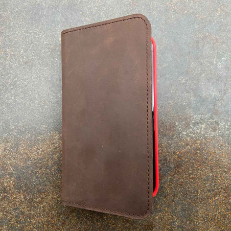 iPhone 14 Pro Leder Folio mit integriertem Bio Case  in dunkelbraun, camel, schwarz und grau - Made in Germany