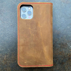 iPhone 14 Pro Max Leather Case with vegan bumper in brown, black, grey and camel leather - Folio wallet made in Germany