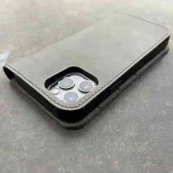 iPhone 14 Max Case Leather - Folio wallet with integr. Bio Case in dark brown, black, grey and camel - made in Germany